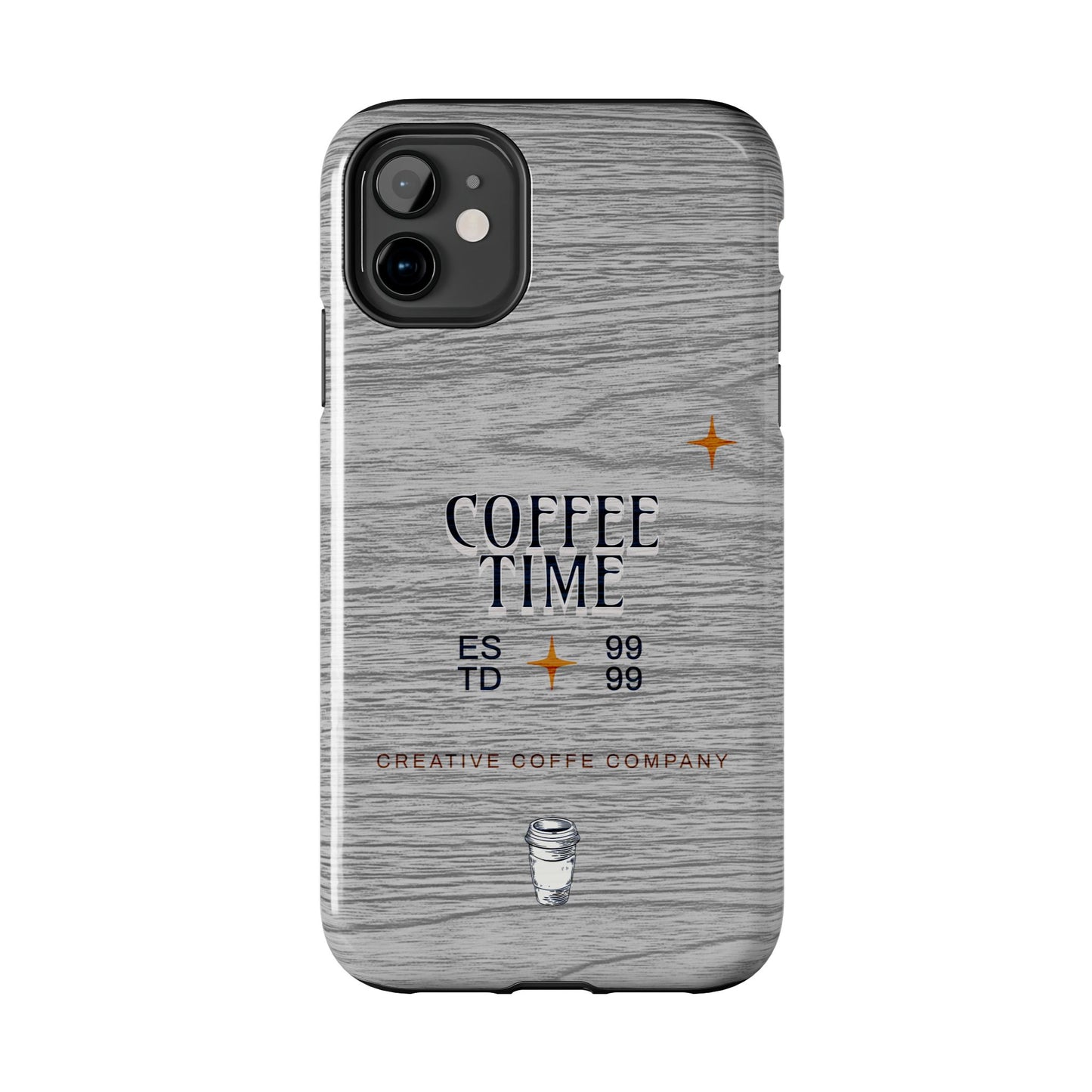 Coffee Time Tough Phone Case — Rustic Woodgrain Coffee Cup Design