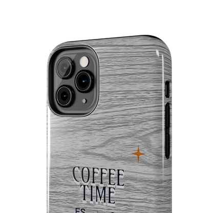 Coffee Time Tough Phone Case — Rustic Woodgrain Coffee Cup Design