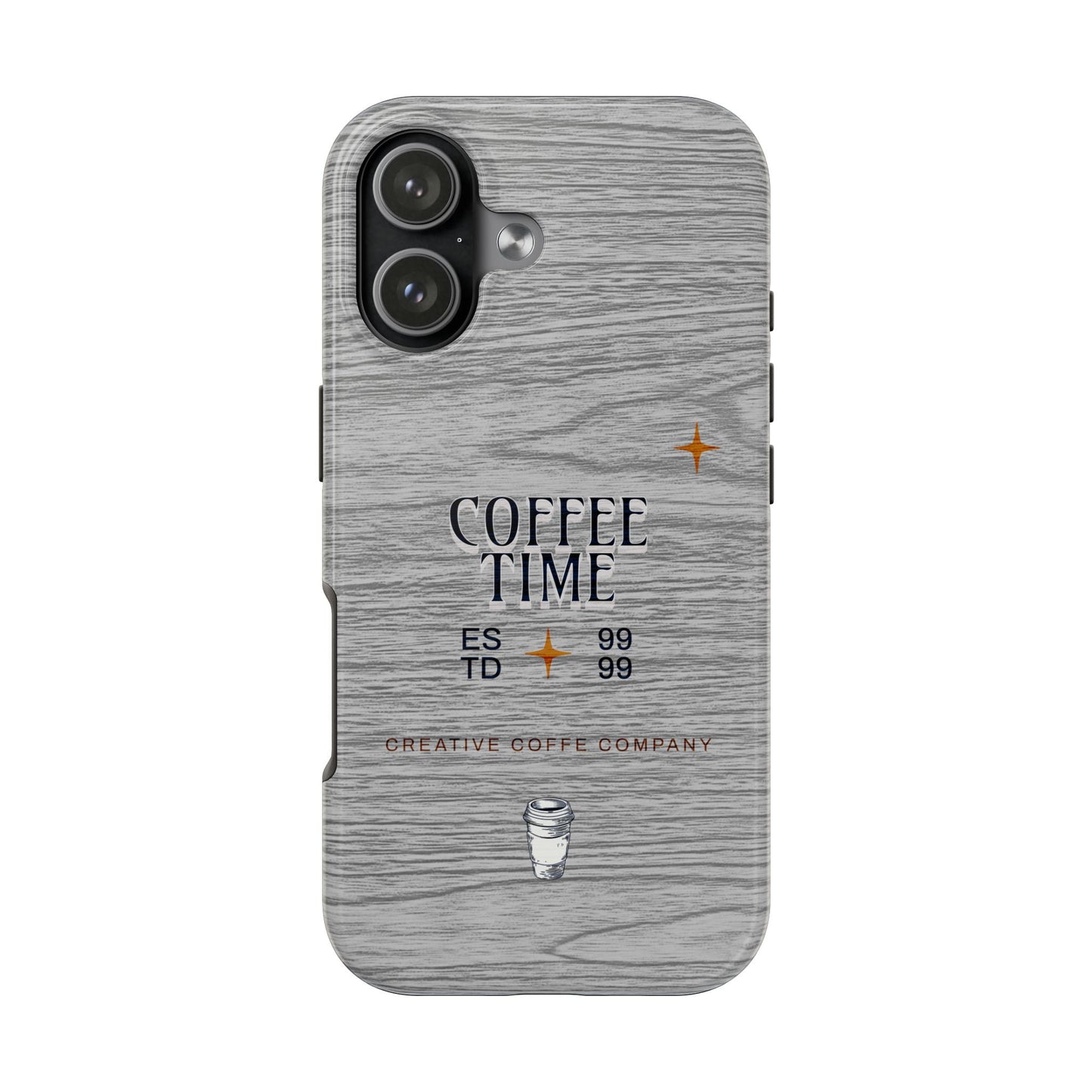 Coffee Time Tough Phone Case — Rustic Woodgrain Coffee Cup Design
