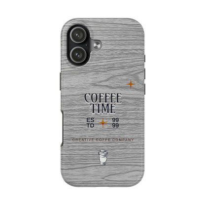 Coffee Time Tough Phone Case — Rustic Woodgrain Coffee Cup Design