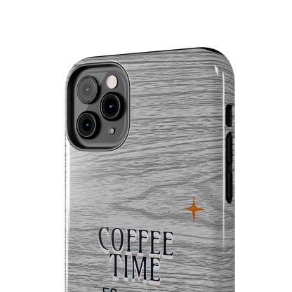 Coffee Time Tough Phone Case — Rustic Woodgrain Coffee Cup Design
