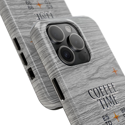 Coffee Time Tough Phone Case — Rustic Woodgrain Coffee Cup Design