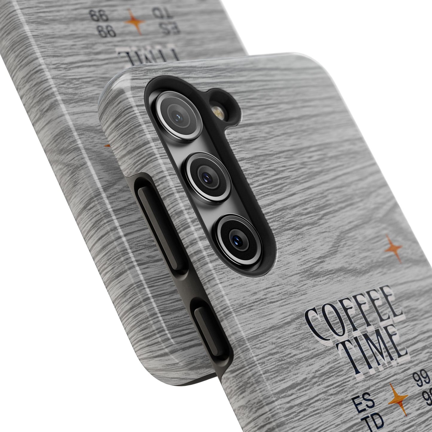 Coffee Time Tough Phone Case — Rustic Woodgrain Coffee Cup Design
