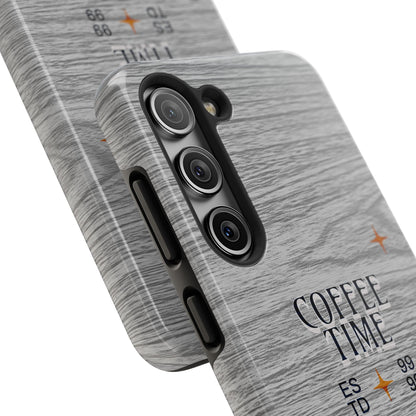 Coffee Time Tough Phone Case — Rustic Woodgrain Coffee Cup Design