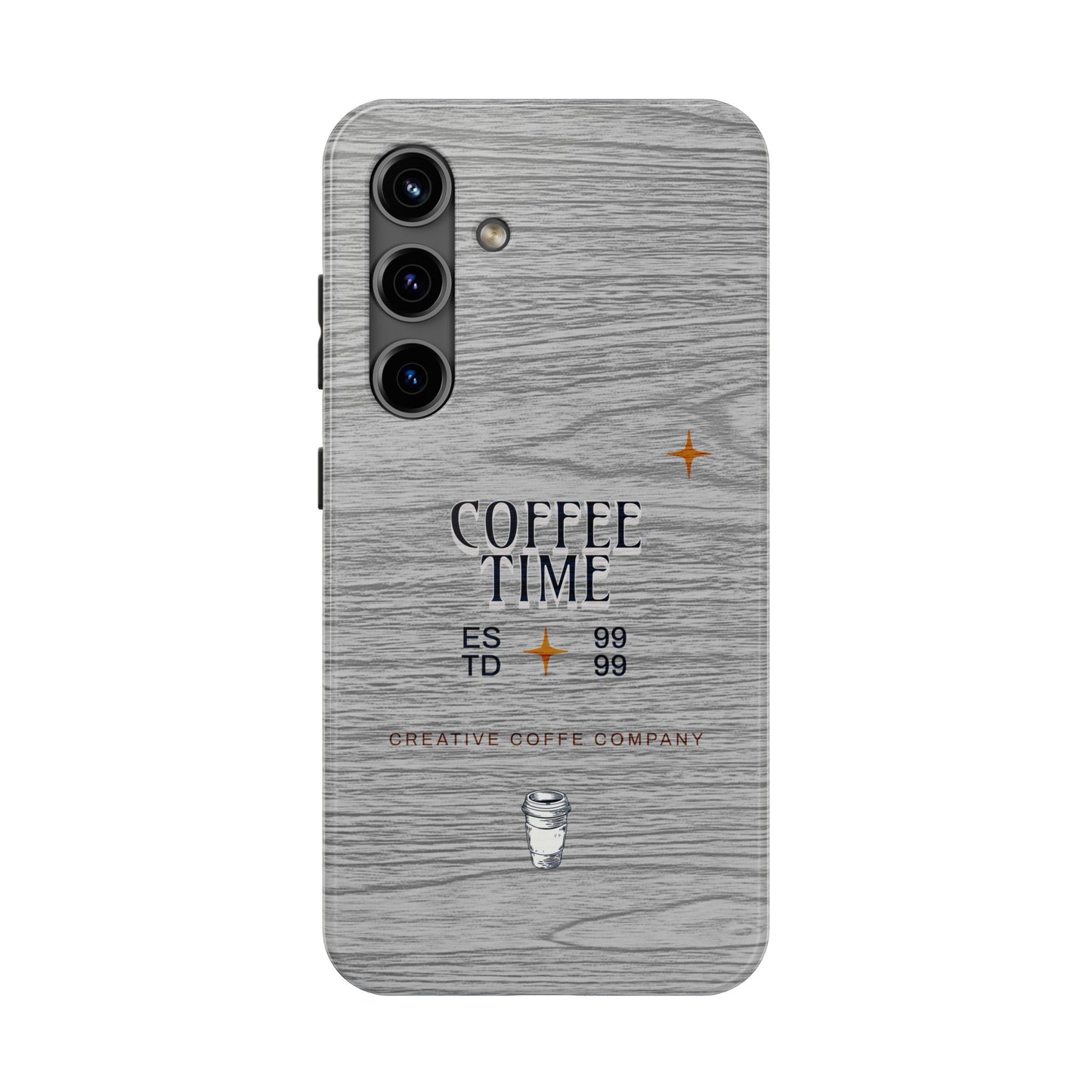 Coffee Time Tough Phone Case — Rustic Woodgrain Coffee Cup Design