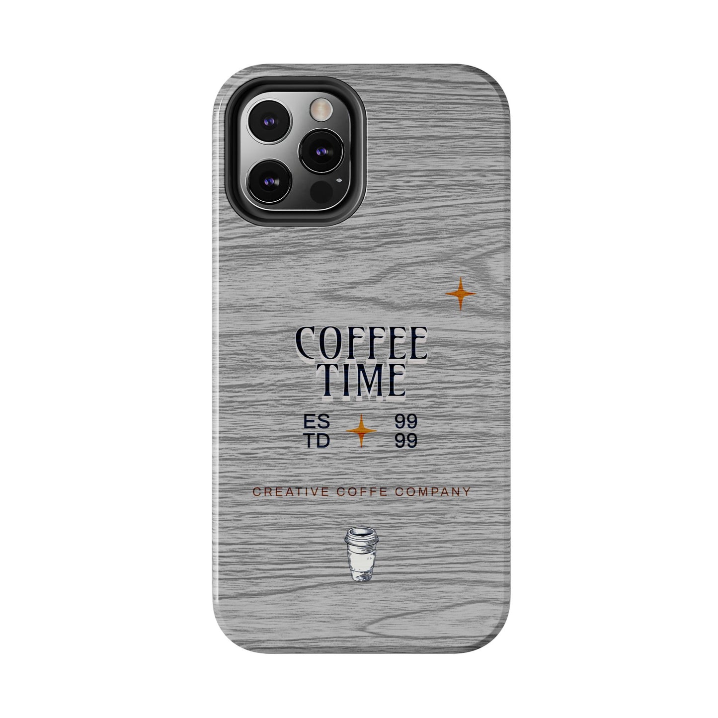 Coffee Time Tough Phone Case — Rustic Woodgrain Coffee Cup Design