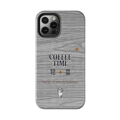 Coffee Time Tough Phone Case — Rustic Woodgrain Coffee Cup Design