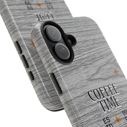 Coffee Time Tough Phone Case — Rustic Woodgrain Coffee Cup Design