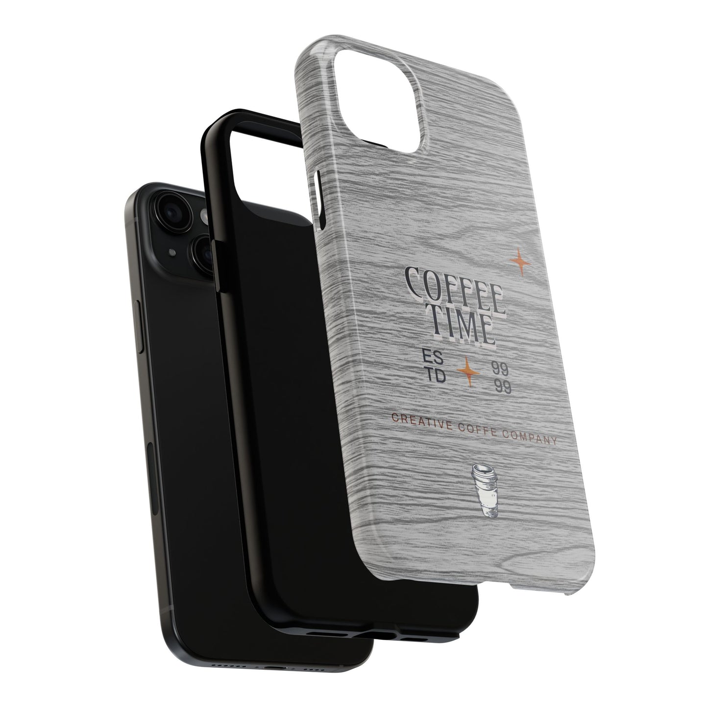 Coffee Time Tough Phone Case — Rustic Woodgrain Coffee Cup Design