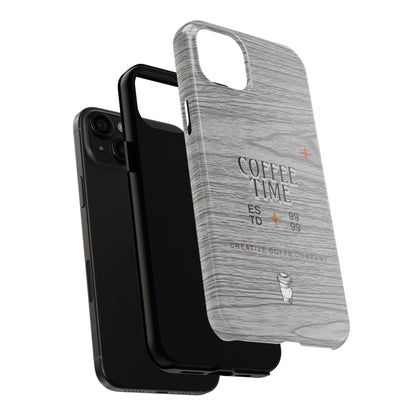 Coffee Time Tough Phone Case — Rustic Woodgrain Coffee Cup Design