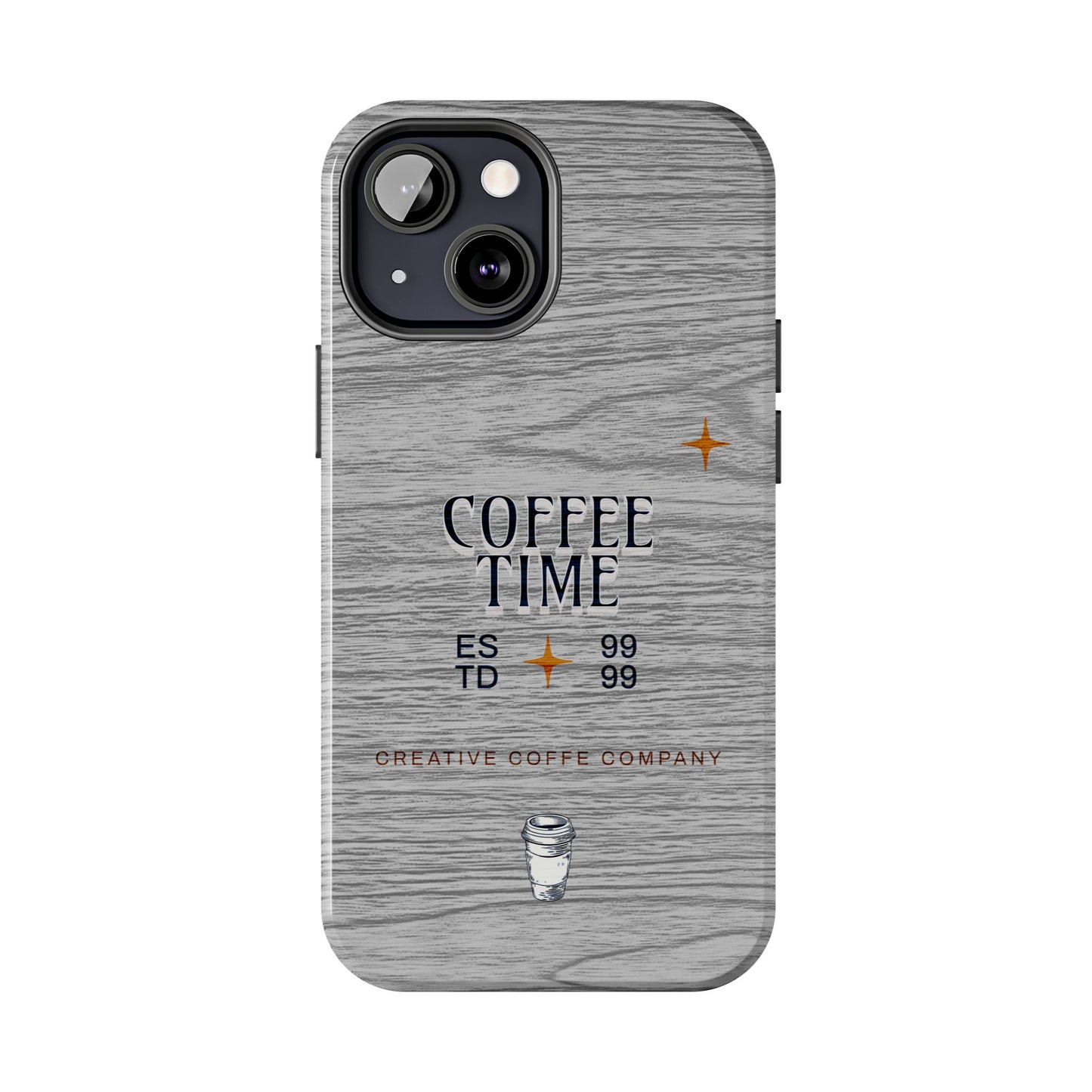 Coffee Time Tough Phone Case — Rustic Woodgrain Coffee Cup Design