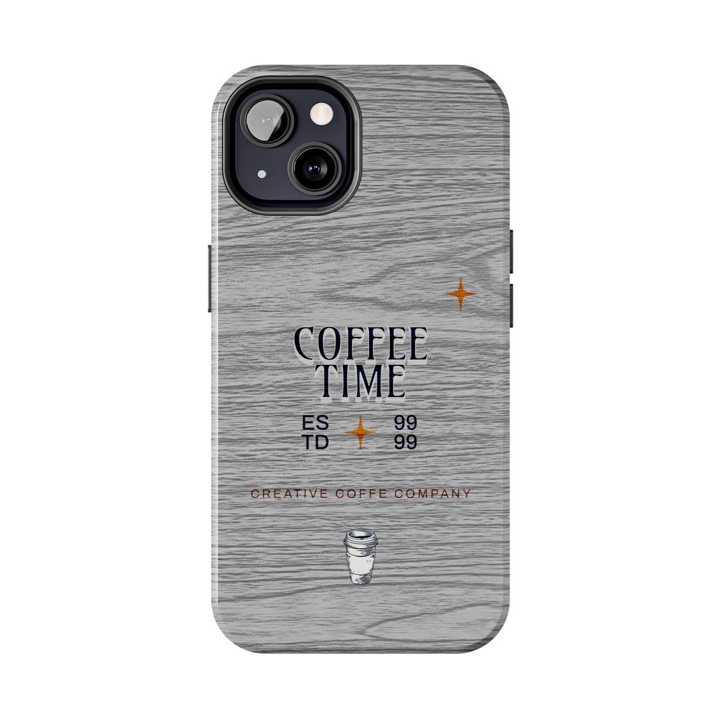 Coffee Time Tough Phone Case — Rustic Woodgrain Coffee Cup Design