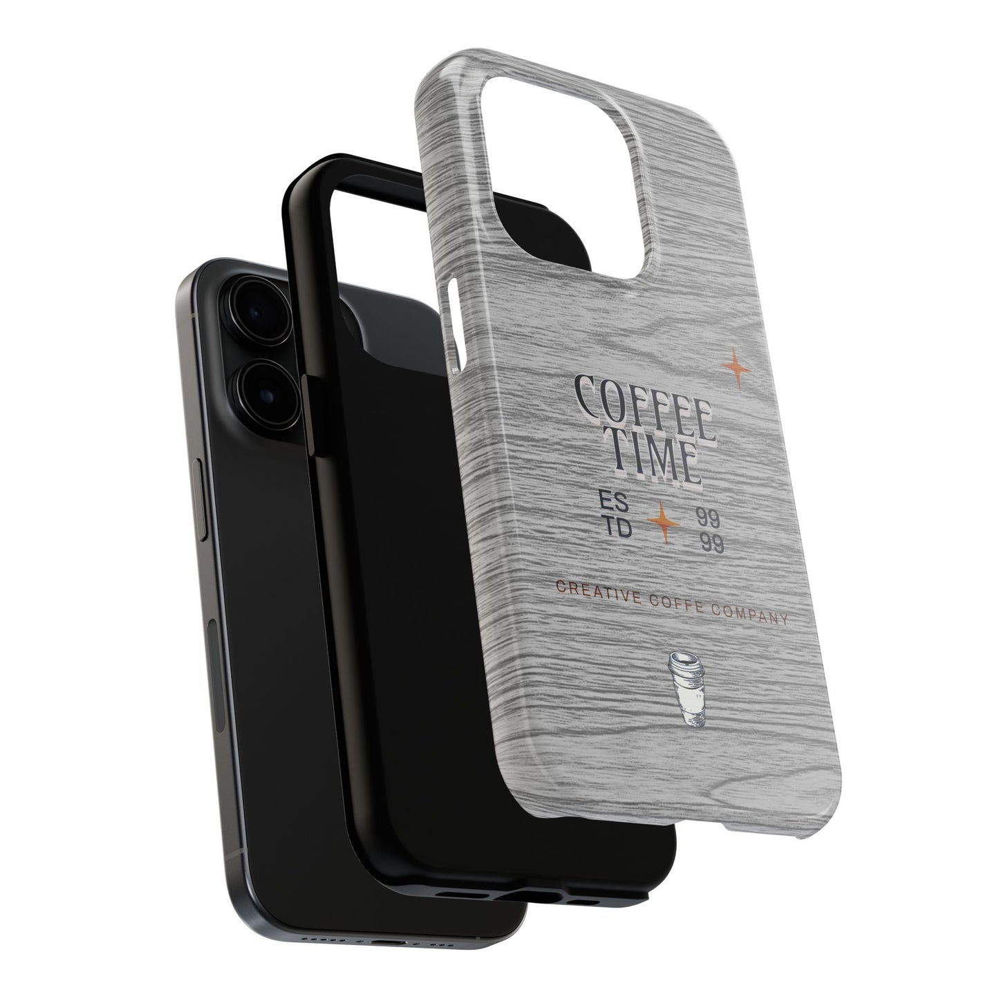 Coffee Time Tough Phone Case — Rustic Woodgrain Coffee Cup Design