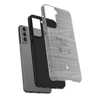 Coffee Time Tough Phone Case — Rustic Woodgrain Coffee Cup Design