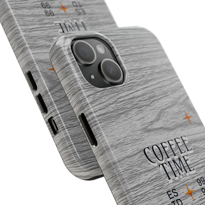 Coffee Time Tough Phone Case — Rustic Woodgrain Coffee Cup Design