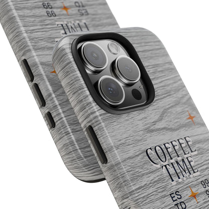 Coffee Time Tough Phone Case — Rustic Woodgrain Coffee Cup Design