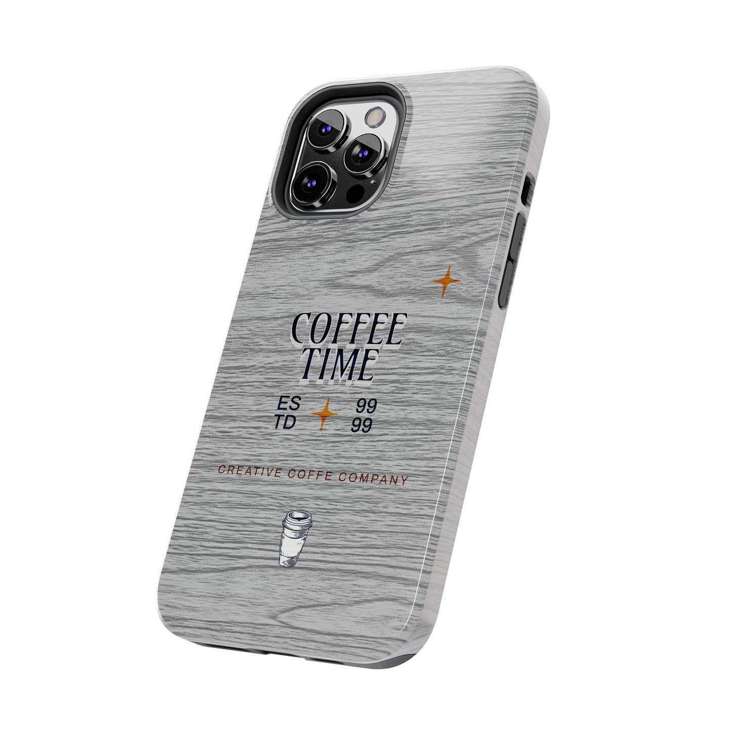 Coffee Time Tough Phone Case — Rustic Woodgrain Coffee Cup Design