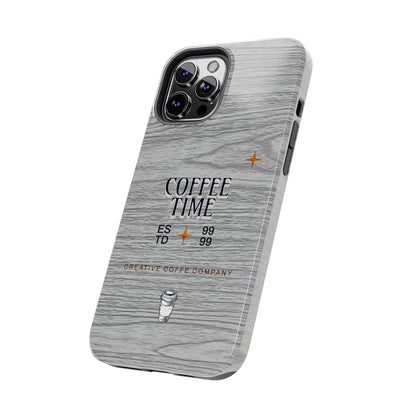 Coffee Time Tough Phone Case — Rustic Woodgrain Coffee Cup Design