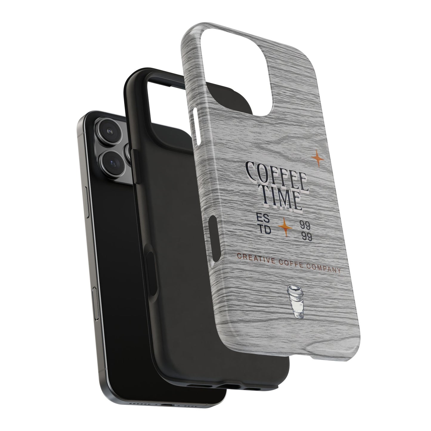 Coffee Time Tough Phone Case — Rustic Woodgrain Coffee Cup Design