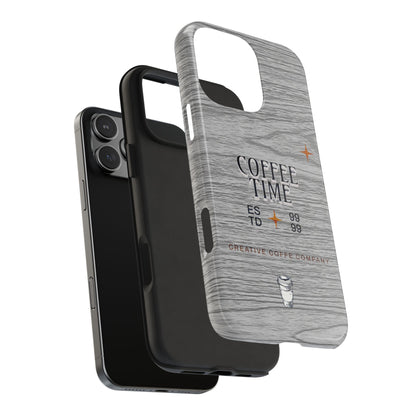 Coffee Time Tough Phone Case — Rustic Woodgrain Coffee Cup Design