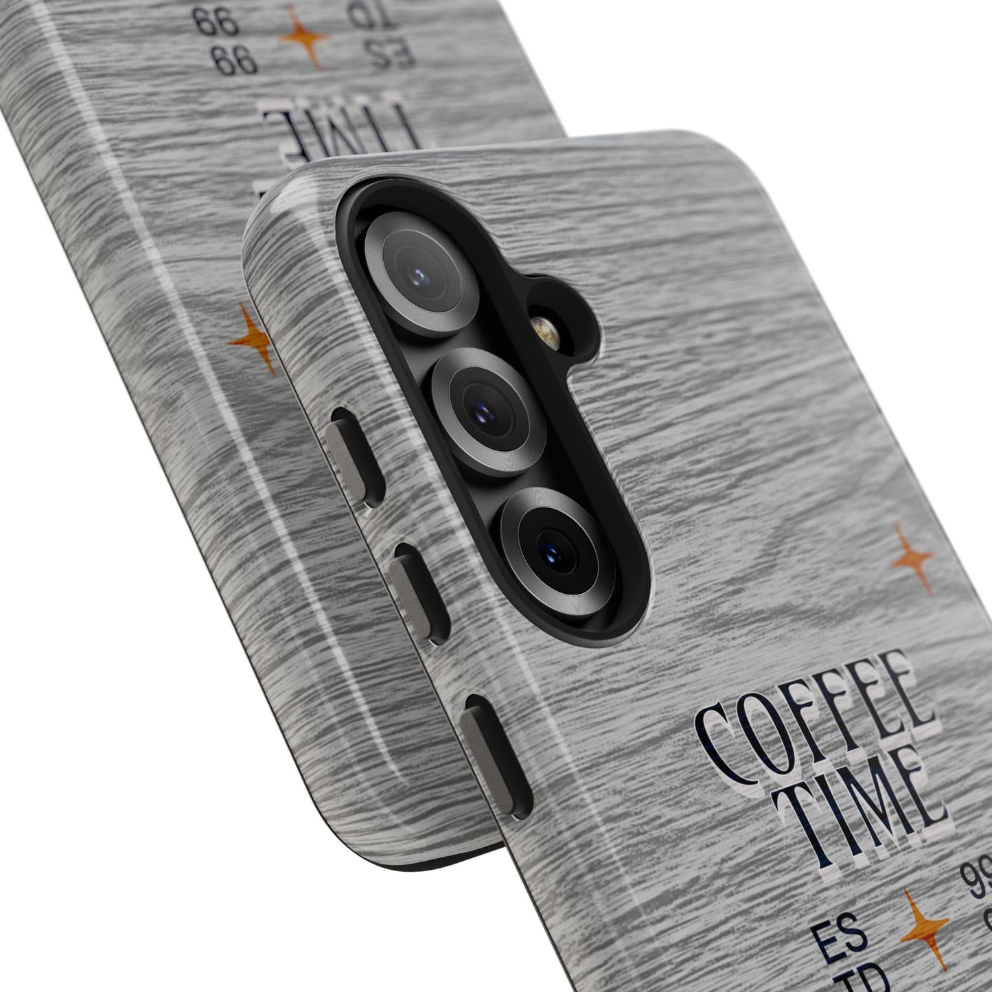 Coffee Time Tough Phone Case — Rustic Woodgrain Coffee Cup Design