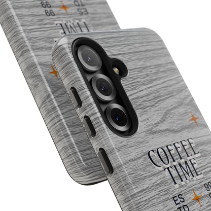 Coffee Time Tough Phone Case — Rustic Woodgrain Coffee Cup Design