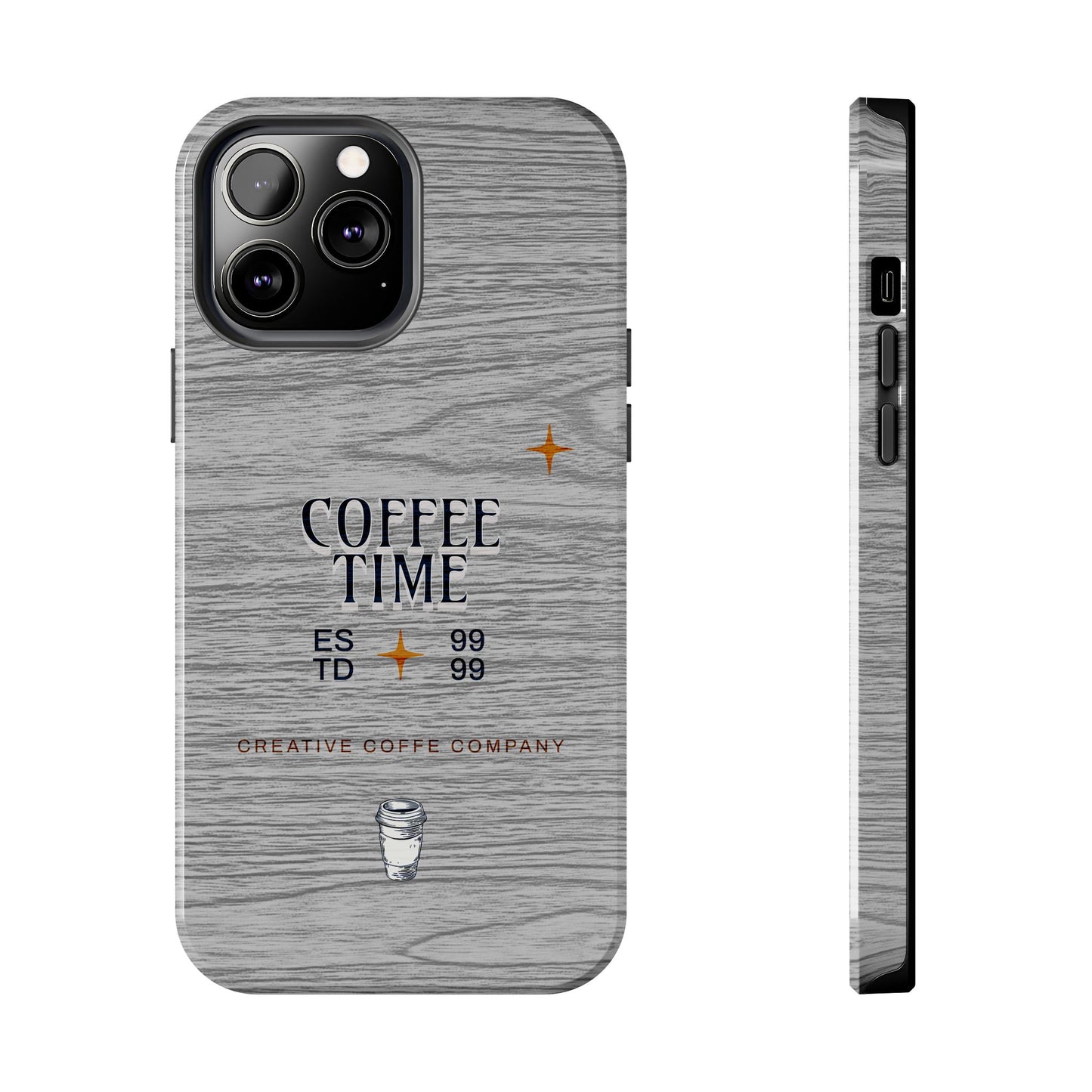Coffee Time Tough Phone Case — Rustic Woodgrain Coffee Cup Design