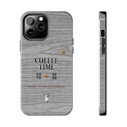 Coffee Time Tough Phone Case — Rustic Woodgrain Coffee Cup Design