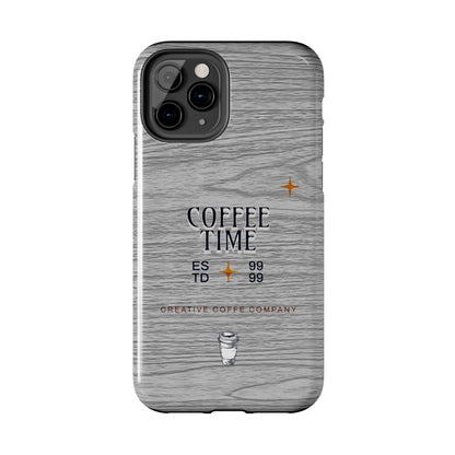 Coffee Time Tough Phone Case — Rustic Woodgrain Coffee Cup Design