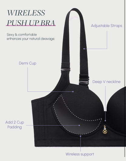 Bra Push Up Mujer sin Varilla – Efecto Aumento +2 Copas, Escote Profundo en V, Espalda Suavizante, Invisible sin Costuras | Wireless Seamless Bra & Edición Limitada – Alta Demanda (zide 36A)