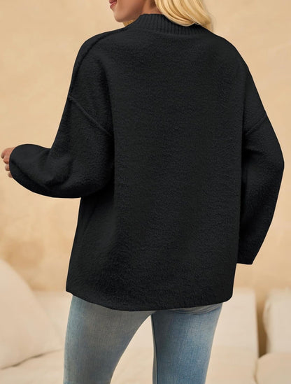 Saodimallsu - Suéteres de punto para mujer con cuello redondo, manga larga, esponjosos, casuales, sueltos y acogedores