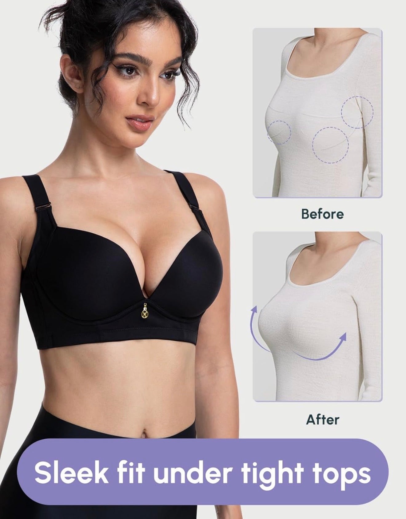 Bra Push Up Mujer sin Varilla – Efecto Aumento +2 Copas, Escote Profundo en V, Espalda Suavizante, Invisible sin Costuras | Wireless Seamless Bra & Edición Limitada – Alta Demanda (zide 36A)
