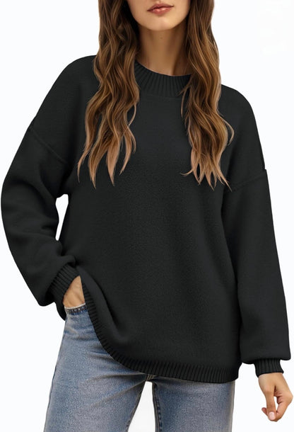Saodimallsu - Suéteres de punto para mujer con cuello redondo, manga larga, esponjosos, casuales, sueltos y acogedores
