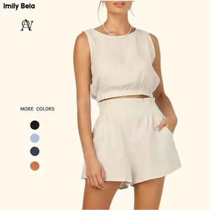 Women'S 2Pcs Summer Outfits Sleeveless Crop Tank Top and High Waist Pocketed Shorts Loose 2 Piece Short Sets