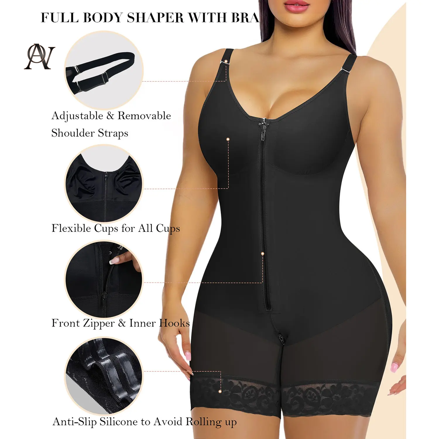 Women’S YIANNA Fajas Colombianas Shapewear Tummy Control Butt Lifter Shaper with Zipper Crotch Detachable Shoulder Strap Springstatements