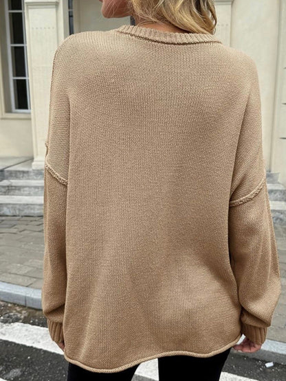 Saodimallsu - Suéteres holgados de cuello redondo para mujer, manga larga, de punto suelto, informal, para todas las estaciones
