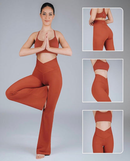 Leggings Bota Ancha Mujer – Flare Premium, Cintura Alta Push Up, Control de Abdomen, Tela Suave y Elástica, Diseño Crossover para Gym, Yoga y Uso Diario
