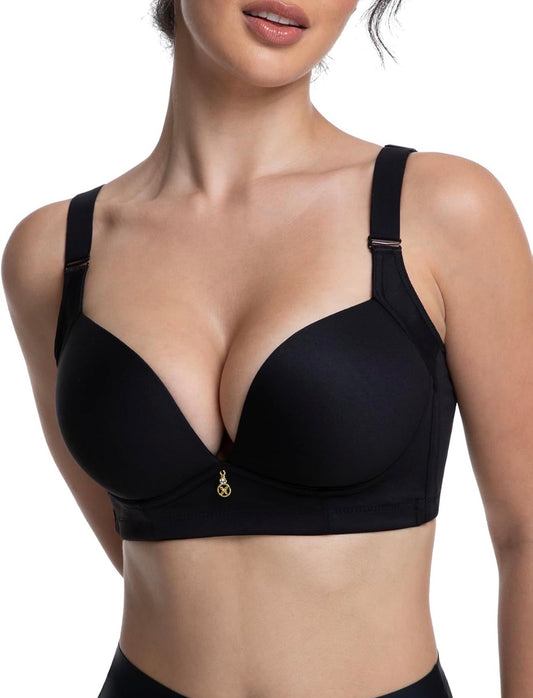 Bra Push Up Mujer sin Varilla – Efecto Aumento +2 Copas, Escote Profundo en V, Espalda Suavizante, Invisible sin Costuras | Wireless Seamless Bra & Edición Limitada – Alta Demanda (zide 36A)